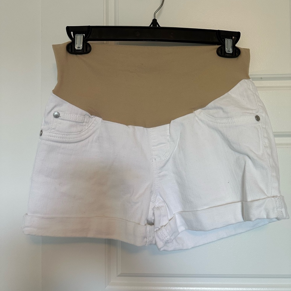 Indigo Blue Women's High Waist White and Tan Shorts